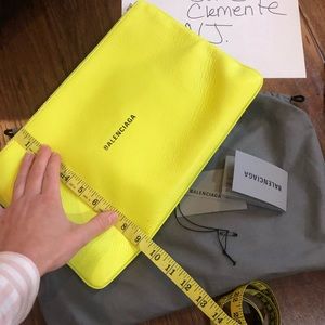 New balenciaga pouch envelope clutch neon yellow leather 13” x 9”